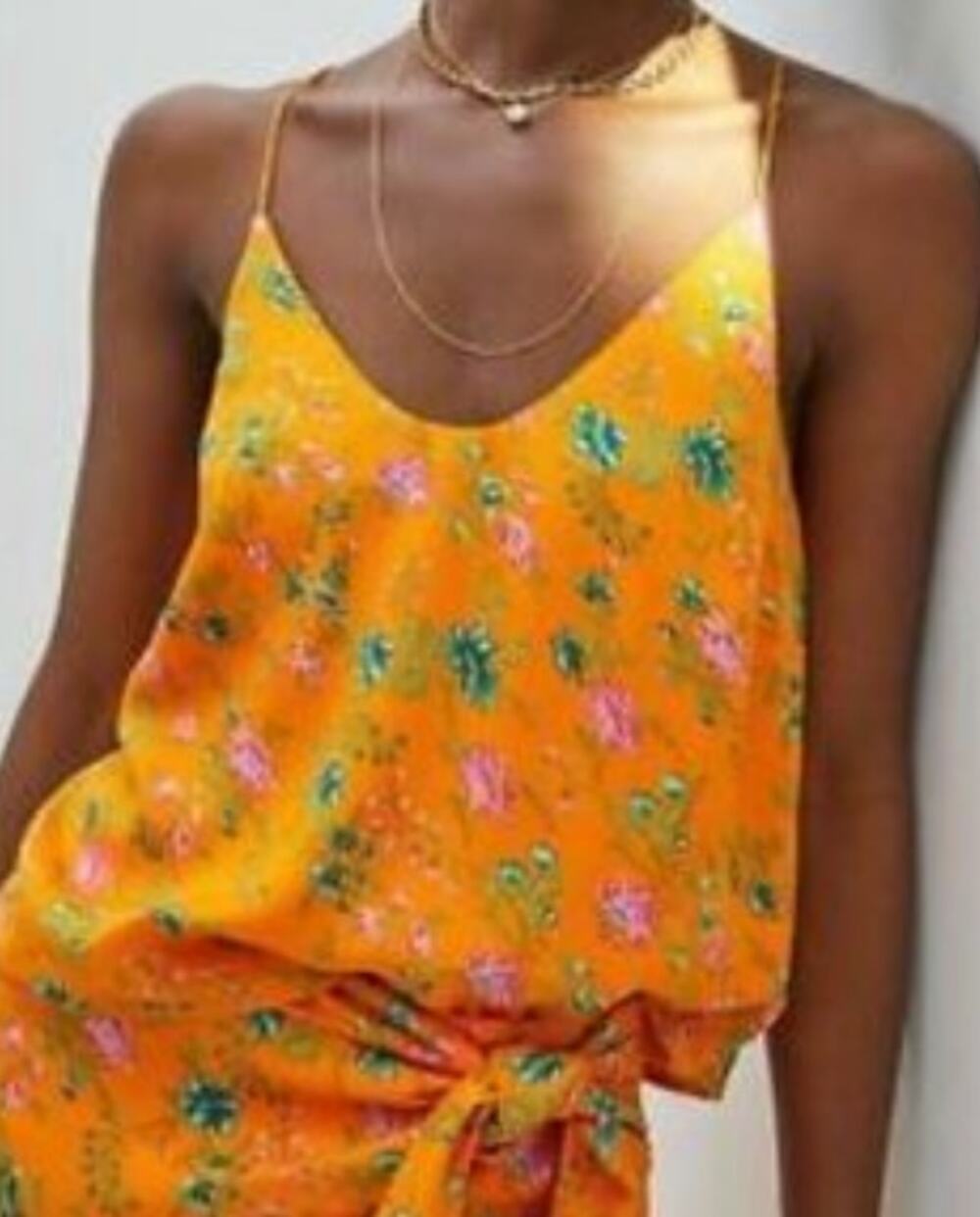 Anthropologie Sabia Floral Cami Tank Top 2 Yellow Orange Boho Viscose Crossback